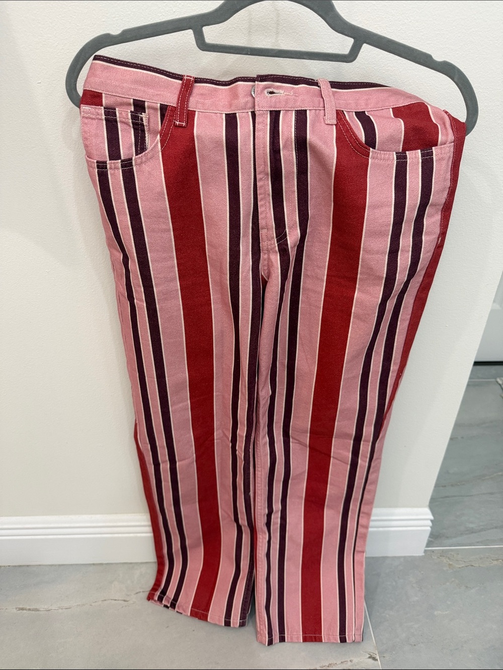 Topshop Pink, Red & Plum Vertical Stripe Trousers